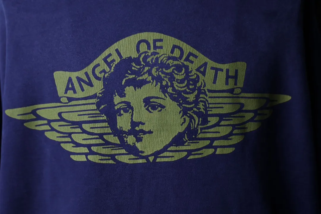 SAINT M×××××× ANGEL HOODIE/NAVY Angel Reborn Blue Hoodie Washed Blue S-XL Assute Garment Dyeing Full Clothes Water Fading Mud Dyeing Dirty Distress New Vintage Ceiling God Tailoring Original Super Loose Fit Customized Original Accessories God-level Print Restoration